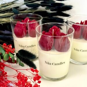 Κερί Σόγιας σε Ποτήρι με Κόκκινες Τουλίπες – 400gr