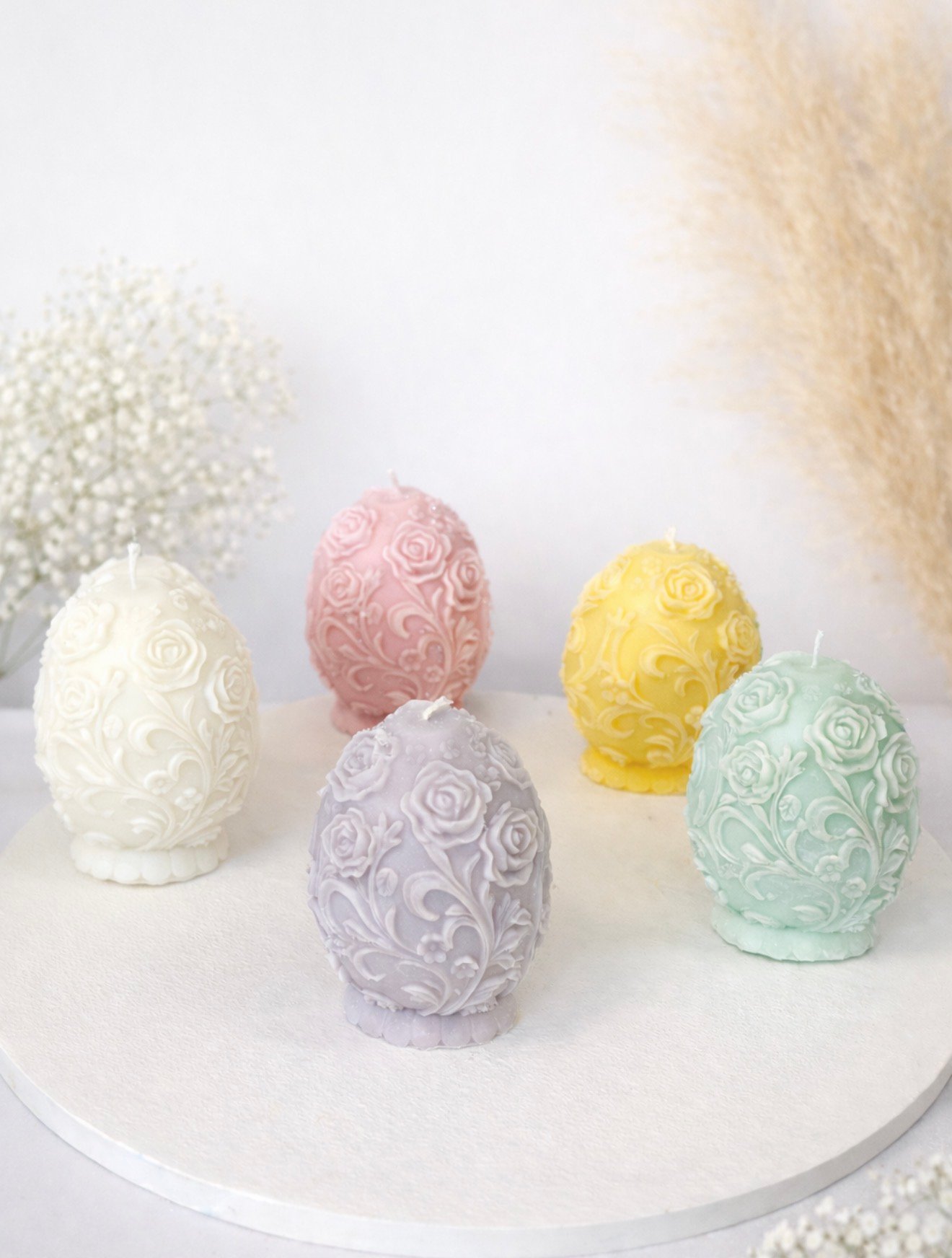 Αυγό με Ανάγλυφα Λουλούδια Small -Διακοσμητικό Κερί Σόγιας