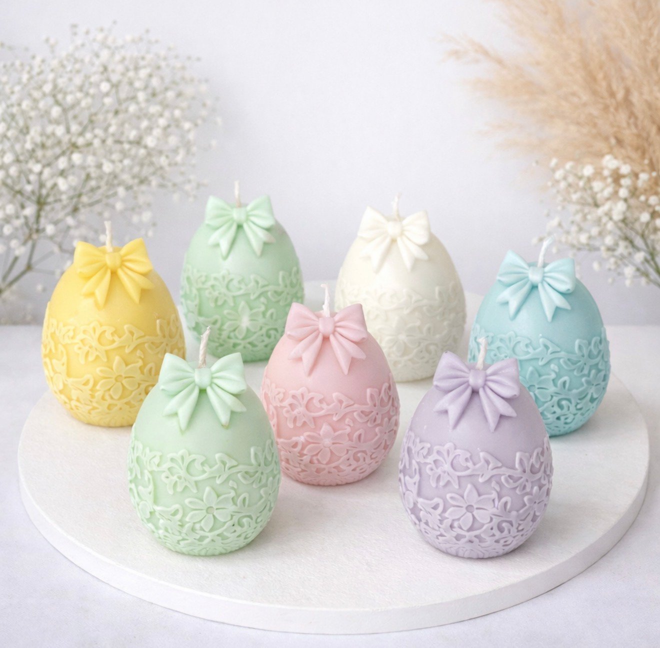 Αυγό με Φιόγκο και Ανάγλυφο Σχέδιο -Διακοσμητικό Κερί Σόγιας